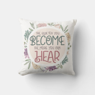 Inspirational Quote Pastel Floral Wreath Throw Pillow