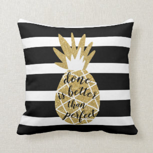 inspirational quote pineapple gold gitter black throw pillow