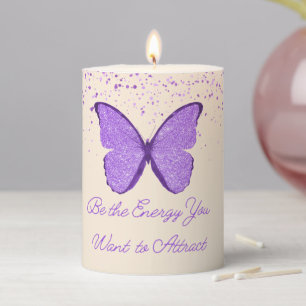 Inspirational Quote purple butterfly simple chic Pillar Candle