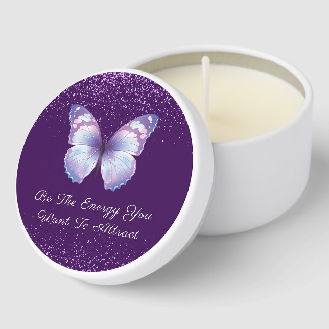 Inspirational Quote purple glitters butterfly  Mini Candle Favors (Corner)