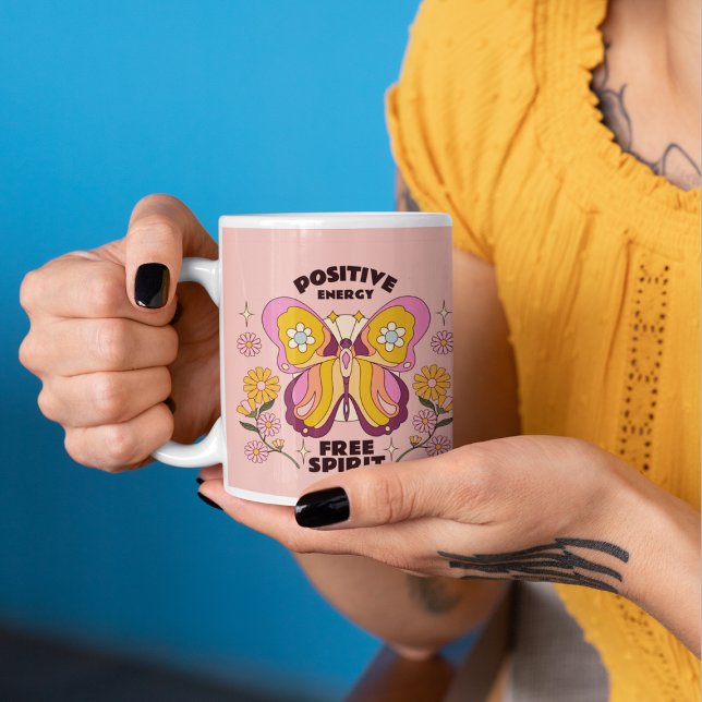 Inspirational Quote Retro Butterfly Flowers Pink Coffee Mug (Creator Uploaded)