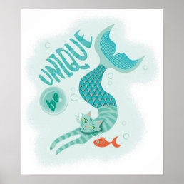 Inspirational Quote Retro Mermaid Cat Poster