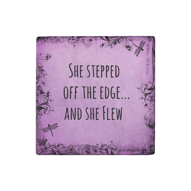 Inspirational Quote: She Stepped off the Edge and Stone Magnet (Front)