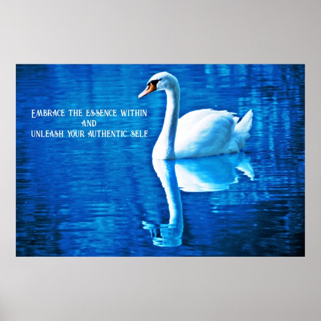 Inspirational Quote Swan Reflection Blue & White Poster (Front)