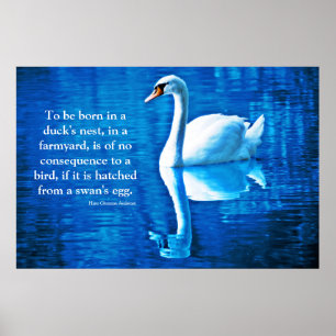 Inspirational Quote Swan Reflection Blue & White Poster