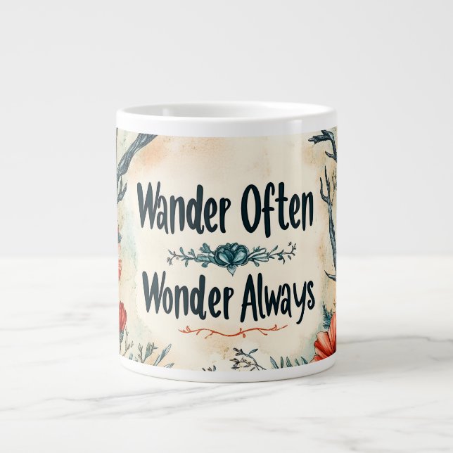 Inspirational Quote : Wander Often, Wonder Always Giant Coffee Mug (Front)