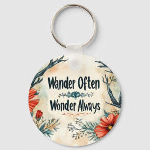 Inspirational Quote : Wander Often, Wonder Always Keychain