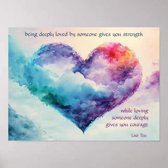 Inspirational Quote Watercolor Heart Poster | Zazzle