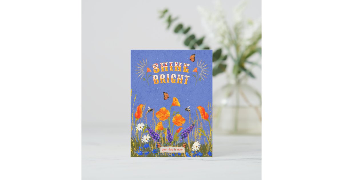 Inspirational Quote Wildflowers Poppies Postcard | Zazzle