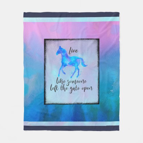 Inspirational Quote with a Horse Running Free Fleece Blanket