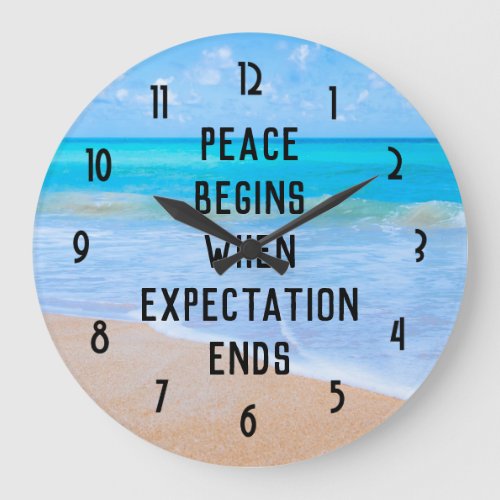 Inspirational Quote with Tropical Beach Scene Large Clock