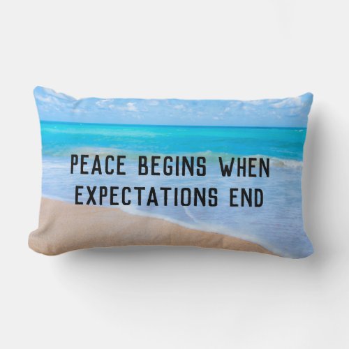 Inspirational Quote with Tropical Beach Scene Lumbar Pillow