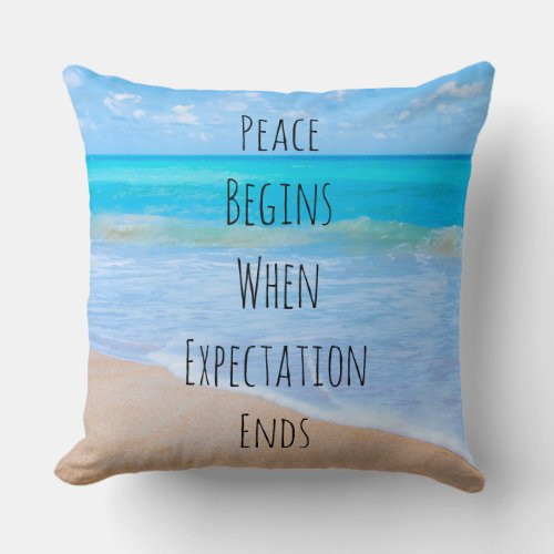 Inspirational Quote with Tropical Beach Scene Throw Pillow