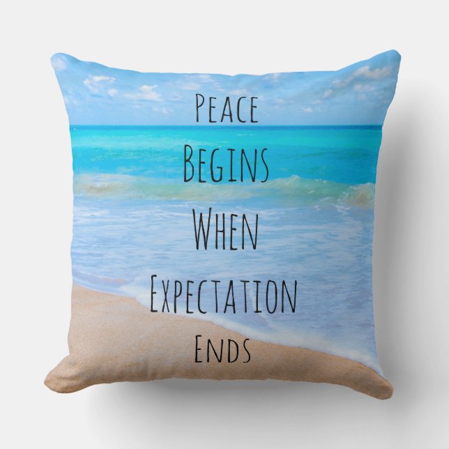 Inspirational Quote with Tropical Beach Scene Throw Pillow (Front)