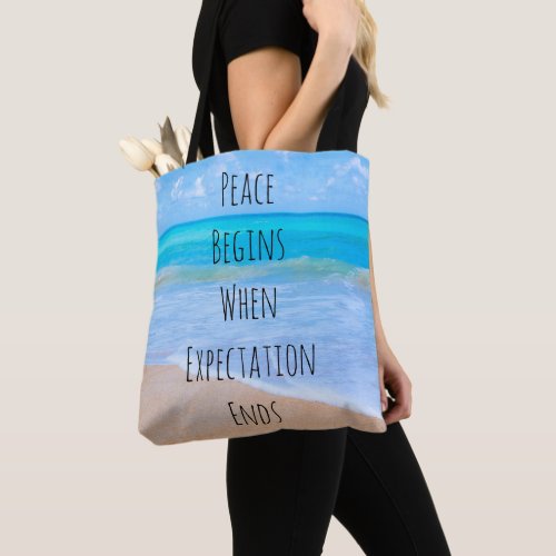 Inspirational Quote with Tropical Beach Scene Tote Bag