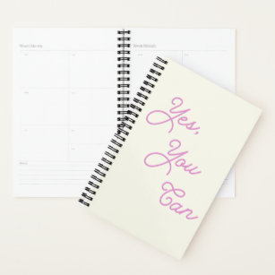 Inspirational Quote Yes You Can in Pink Planner