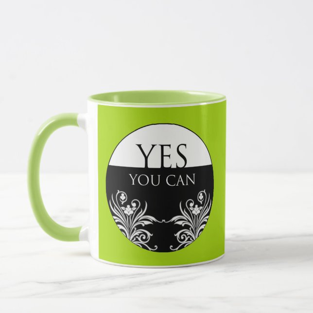 Inspirational Quote Yes You Can Lime Green Mug (Left)