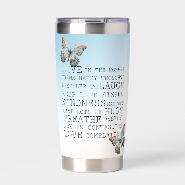 Inspirational Quotes Aqua Rose Gold Butterfly Insulated Tumbler (Front)