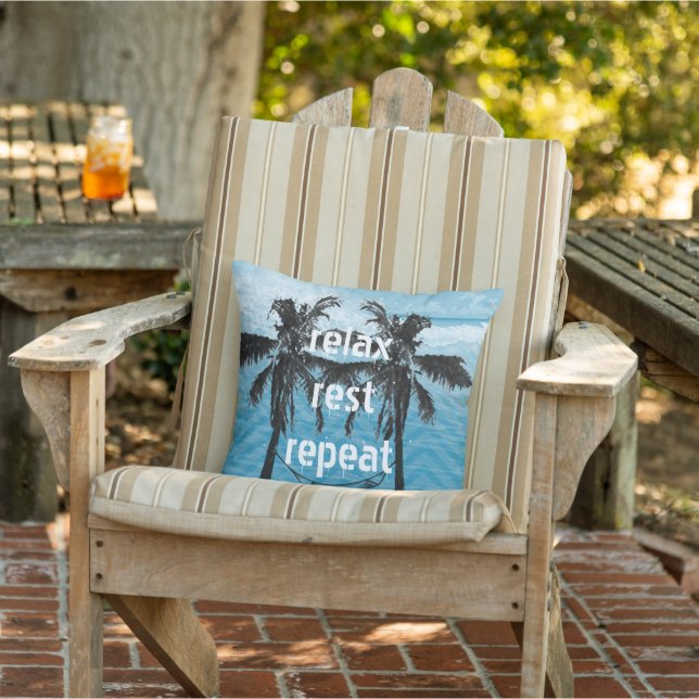 Inspirational Quotes Beach Relax Rest Repeat Throw Pillow (Chair)