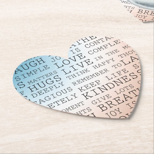 Inspirational Quotes Blue Brown Blush Heart       Paper Coaster