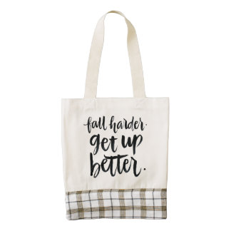 Inspirational Quotes: Fall harder. Get up better. Zazzle HEART Tote Bag