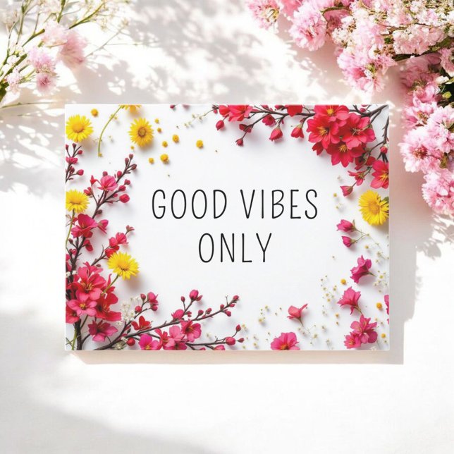 Inspirational Quotes Feel Good Vibes Pink Yellow Postcard (Creator Uploaded)