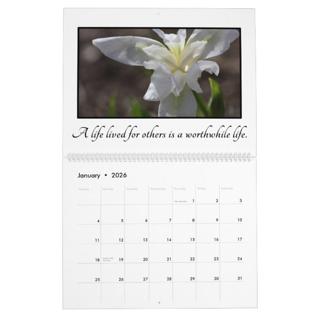 Inspirational Quotes for Volunteers Customizable Calendar (Jan 2026)