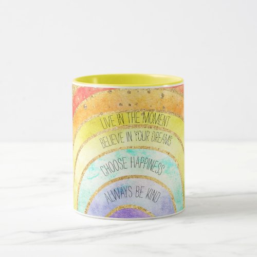 Inspirational Quotes Rainbow Gold Confetti Mug