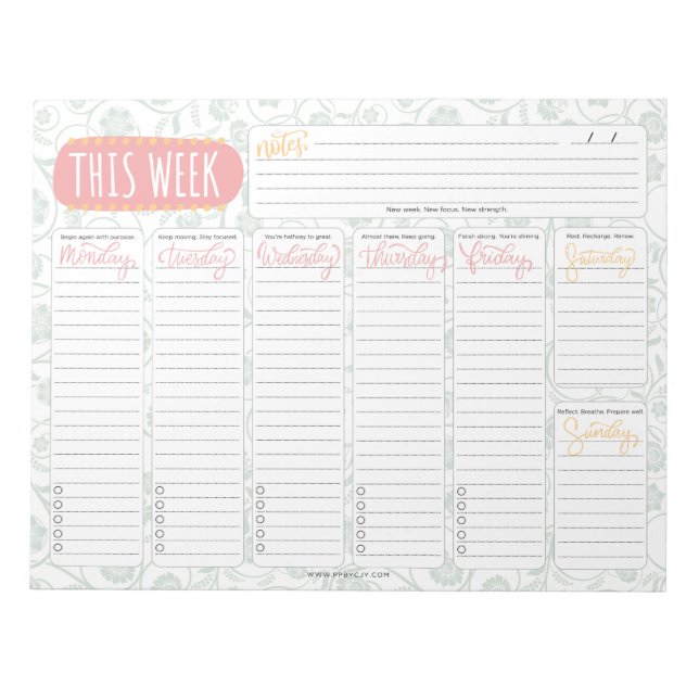 Inspirational Quotes “This Week” Weekly Planner Notepad (Front)