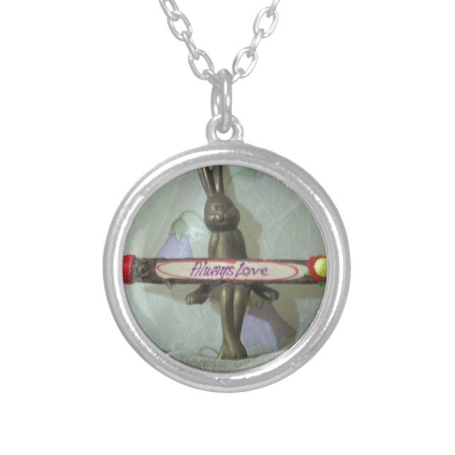 Inspirational Rabbit: Always Love Sign Art Print  Silver Plated Necklace (Front)