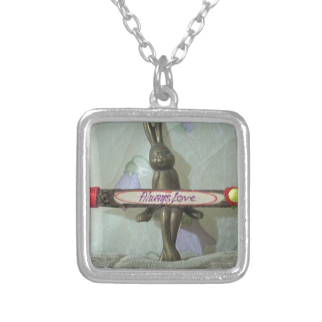 Inspirational Rabbit: Always Love Sign Art Print  Silver Plated Necklace (Front)