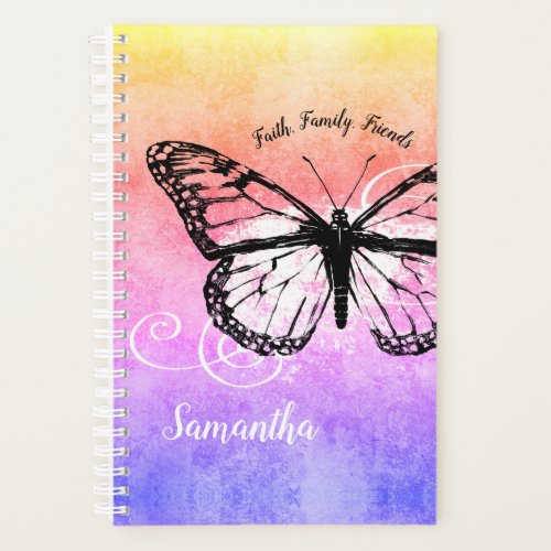 Inspirational Rainbow Butterflies Monogrammed Planner