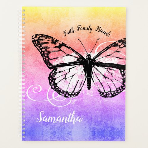 Inspirational Rainbow Butterflies Monogrammed Planner