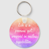 Never Dull Your Sparkle Quote, Girly Pink Glitter Keychain