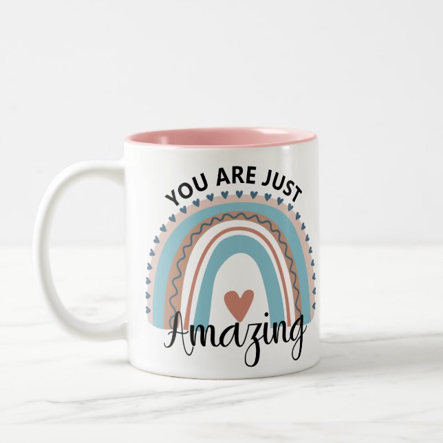 Inspirational Rainbow You Are Just Amazing Cute Two-Tone Coffee Mug (Left)
