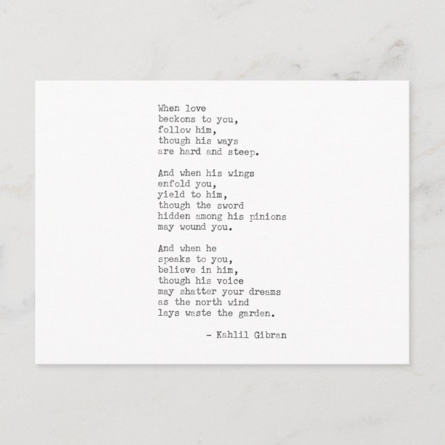Inspirational Real Typewriter Quote -Kahlil Gibran Postcard (Front)