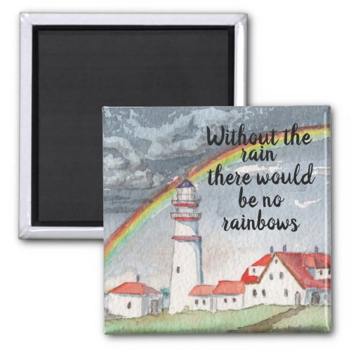 Inspirational Red and White Lighthouse and Rainbow Magnet