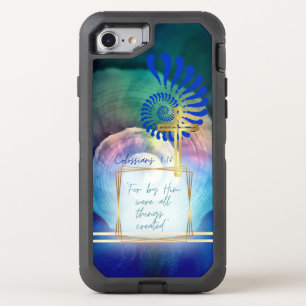 Inspirational Religious Blue Mauve Nautilus Cross OtterBox Defender iPhone SE/8/7 Case