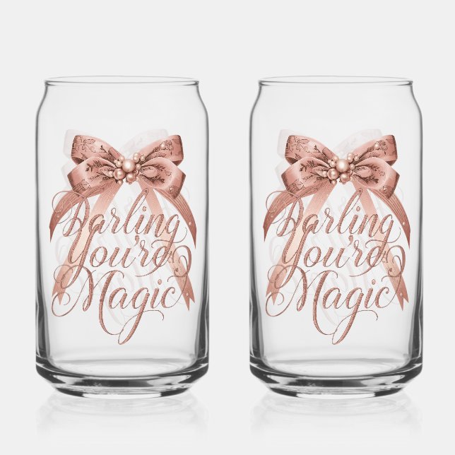 Inspirational Rose Gold Script with Bow Can Glass (Front)