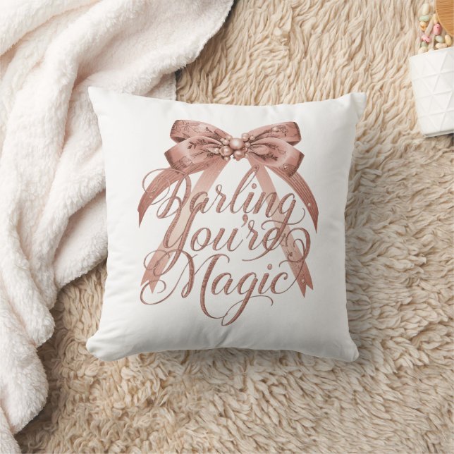 Inspirational Rose Gold Script with Bow Throw Pillow (Blanket)