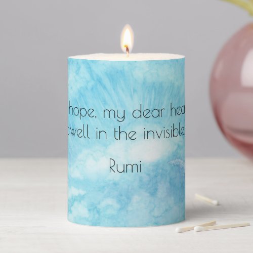 Inspirational Rumi Quote Blue Sky Art  Pillar Candle