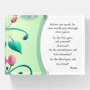 Inspirational Rumi Quote Green Floral Paperweight