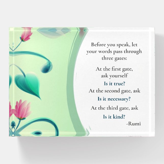 Inspirational Rumi Quote Green Floral   Paperweight (Front)