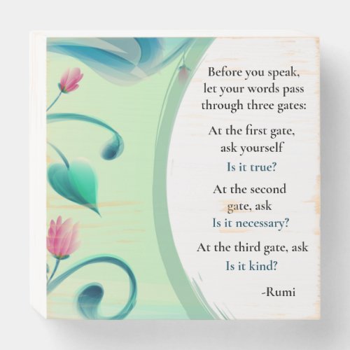 Inspirational Rumi Quote Green Floral Sign Plaque
