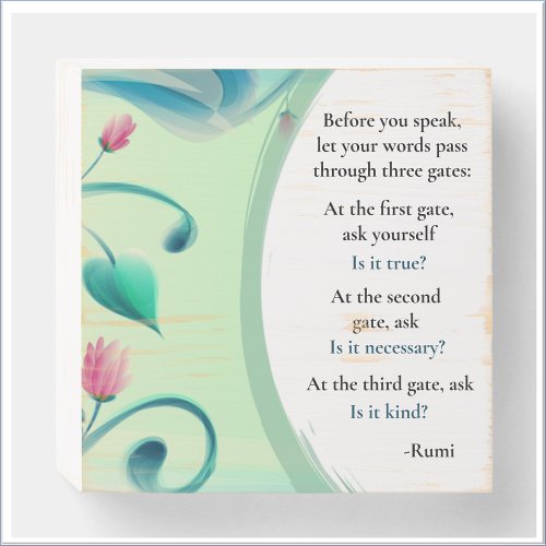 Inspirational Rumi Quote Green Floral Sign Plaque