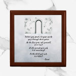 Inspirational Rumi Quote Keepsake Jewelry Box<br><div class="desc">Beautiful RUMI quote in black script lettering on an icy blue-purple abstract background. Lovely gate graphic decorates the top.  Great gift idea for anyone wishing to store keepsakes or jewelry in a inspirational box.</div>