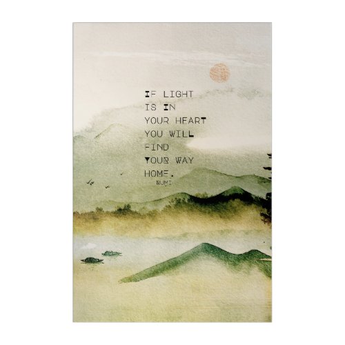 Inspirational Rumi Quote On A Watercolor Landscape Acrylic Print