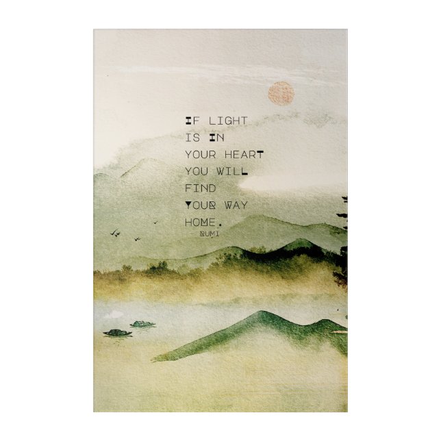 Inspirational Rumi Quote On A Watercolor Landscape Acrylic Print (Front)