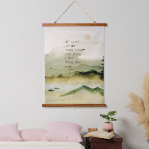 Inspirational Rumi Quote On Watercolor Landscape Hanging Tapestry