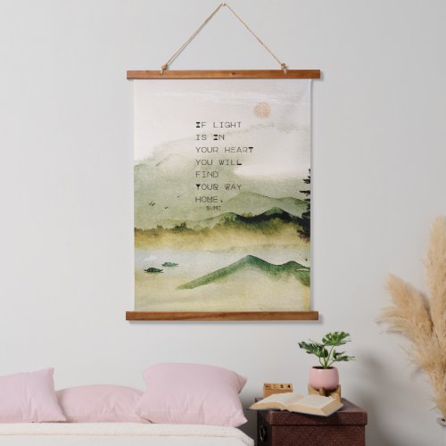 Inspirational Rumi Quote On Watercolor Landscape  Hanging Tapestry